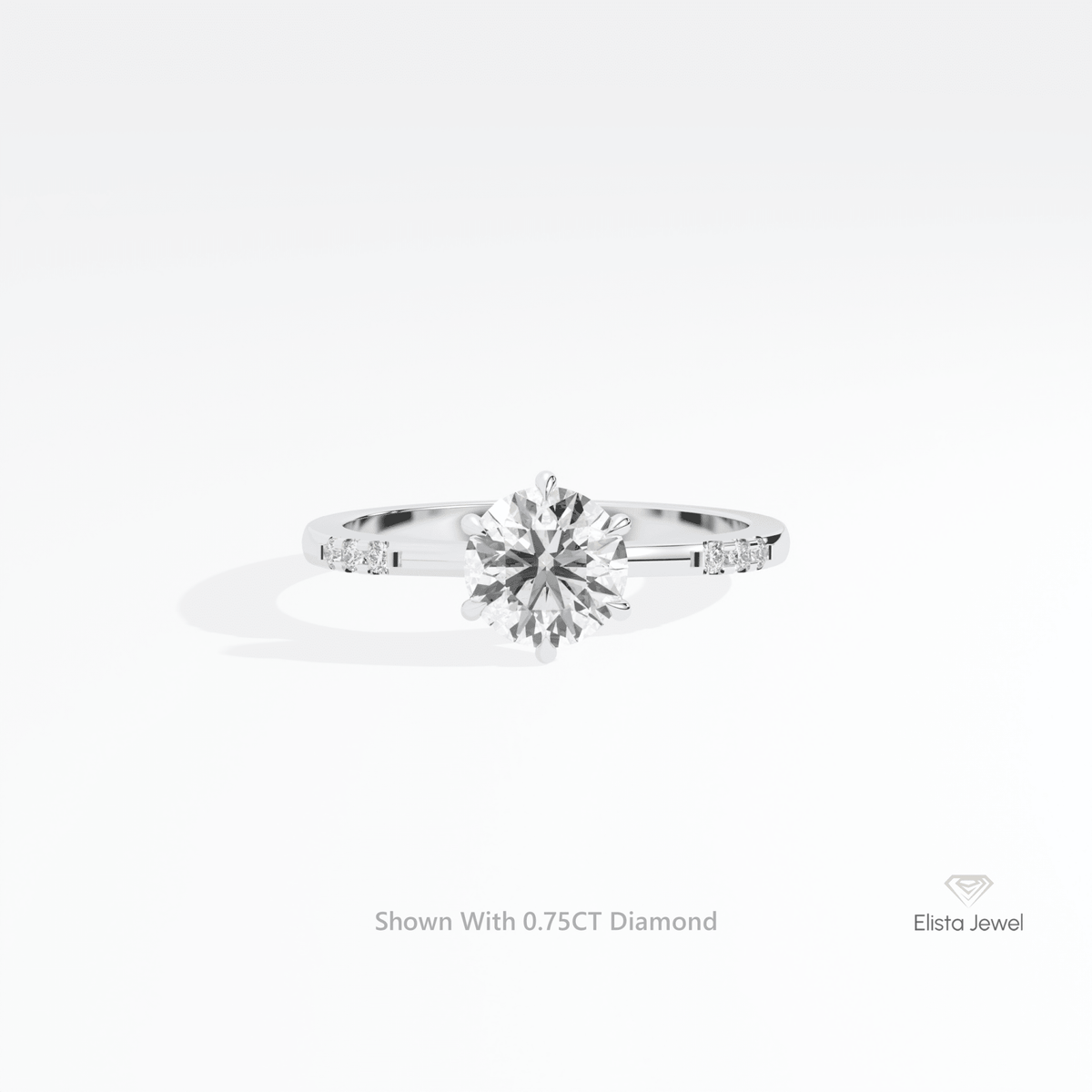 Round Cut Accent Engagement Lab Grown Diamond Ring in 14K Yellow Gold - Detail View