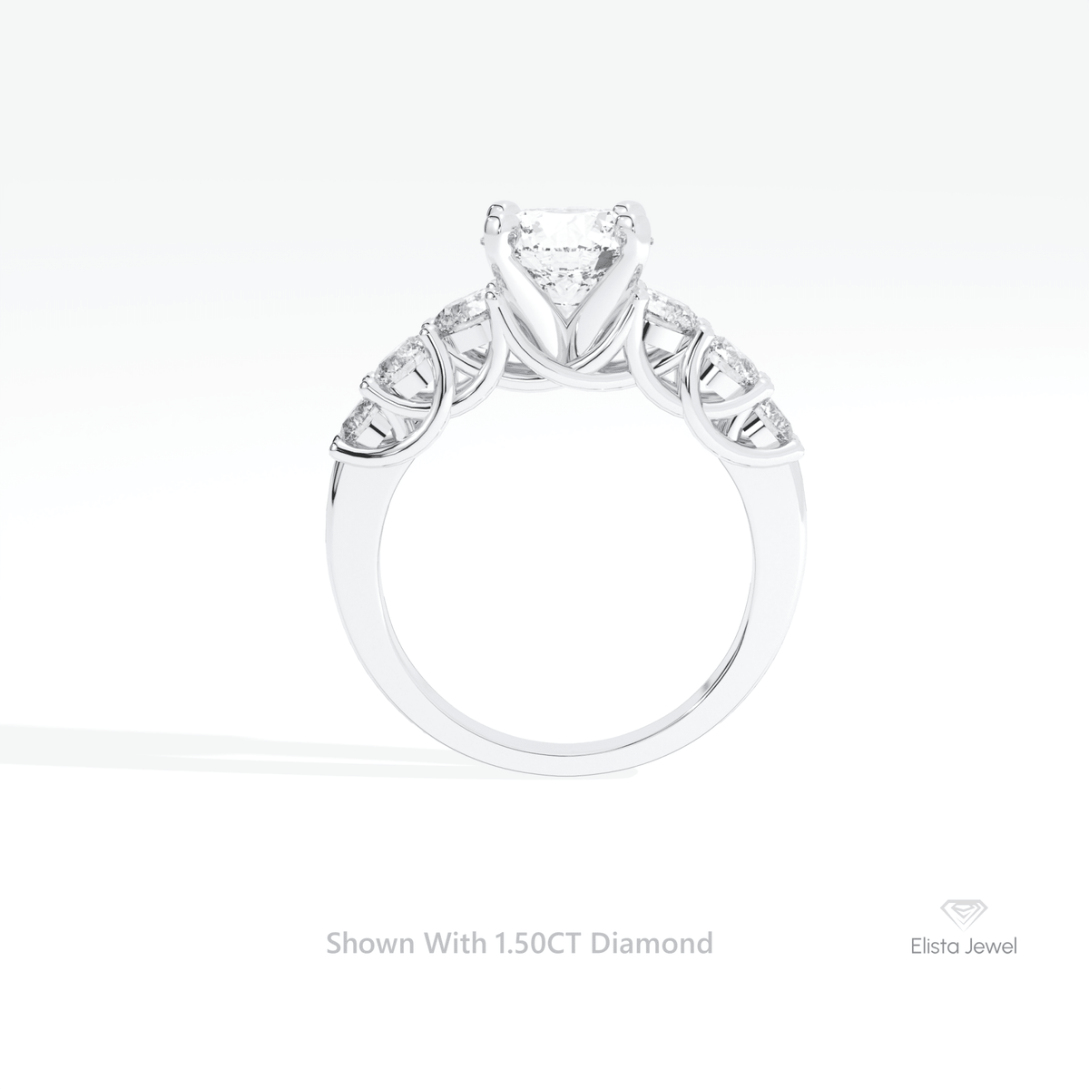 Round Cut Accent Engagement Lab Grown Diamond Ring in 18K White Gold - Close-up View
