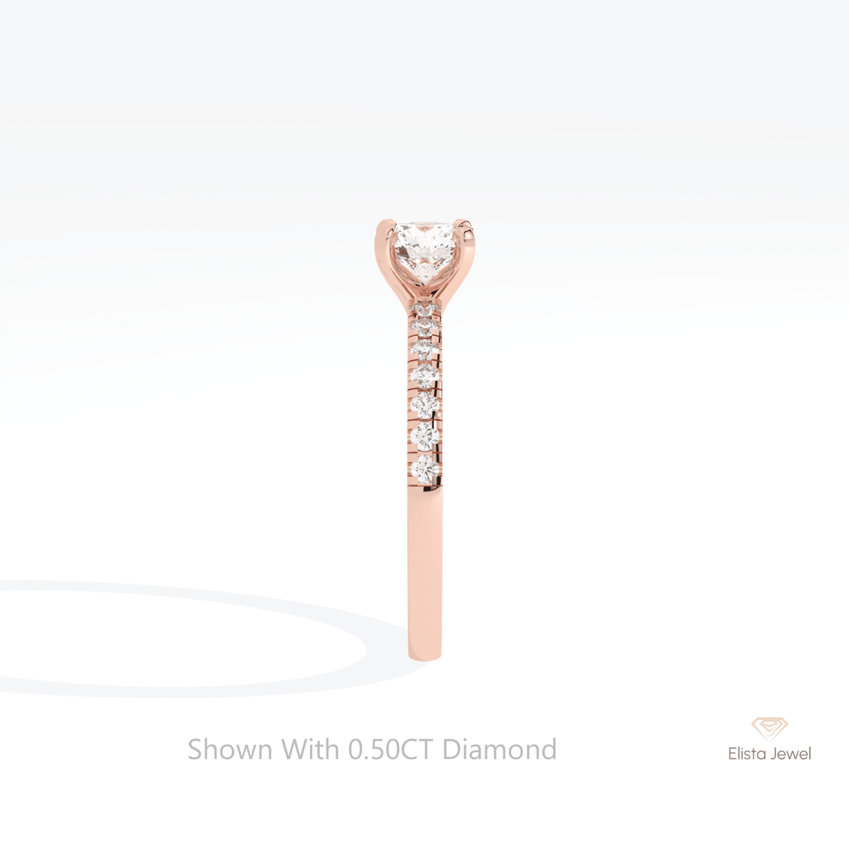 Round Cut Accent Engagement Lab Grown Diamond Ring in 14K White Gold - Top View