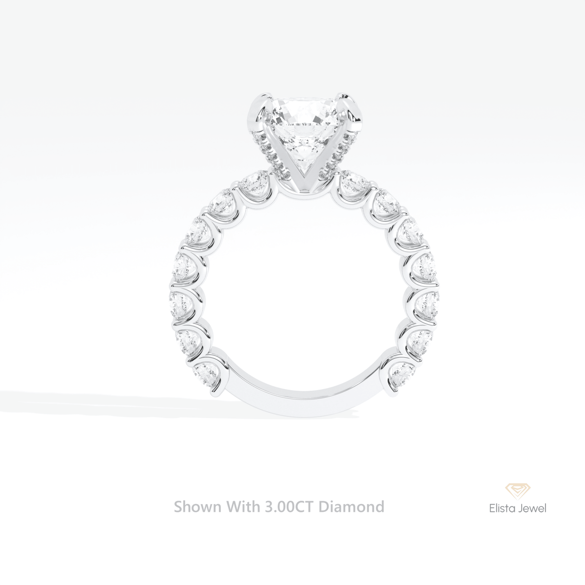 Round Cut Accent Engagement Lab Grown Diamond Ring in 18K White Gold - Close-up View