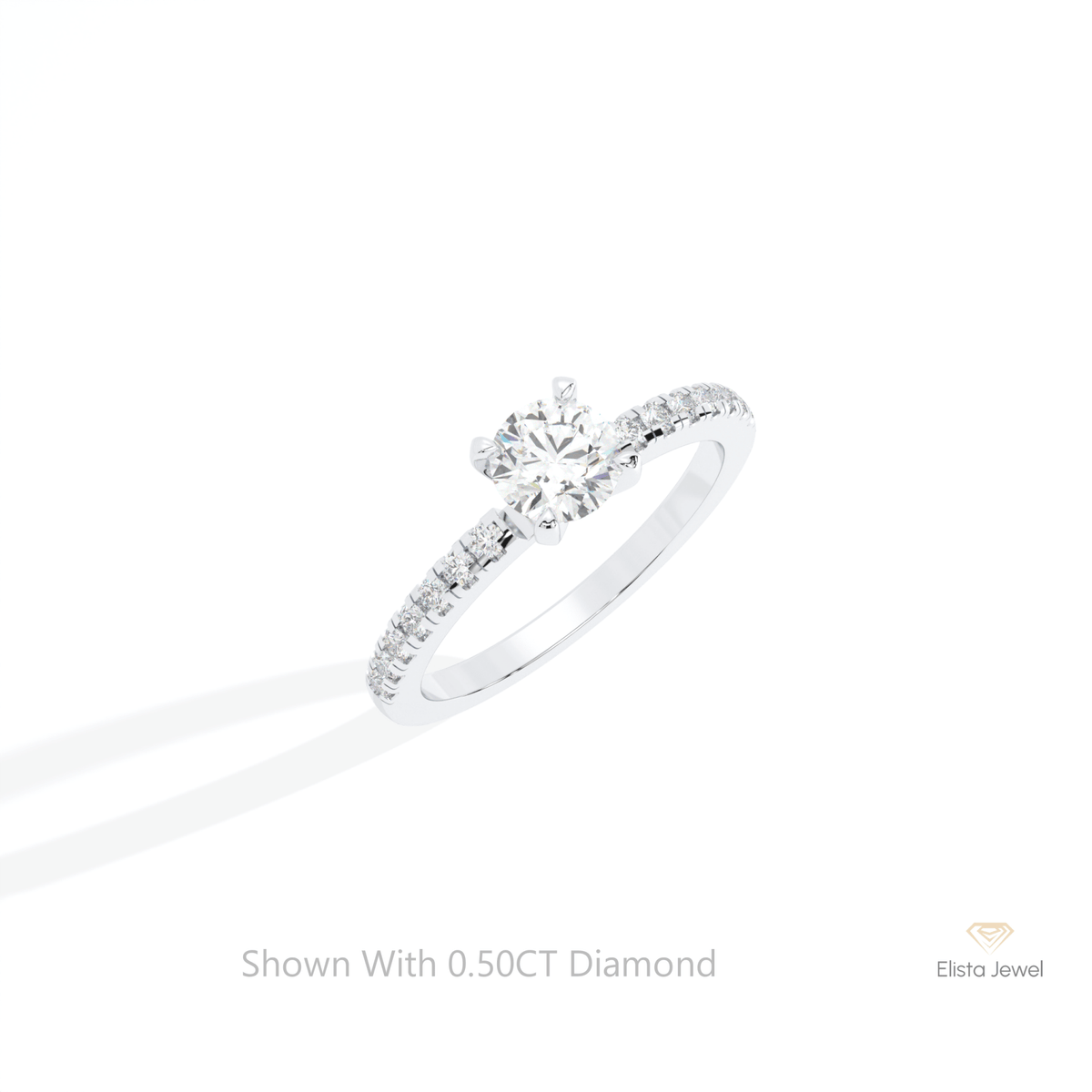 Round Cut Accent Engagement Lab Grown Diamond Ring in 14K Rose Gold - Profile View