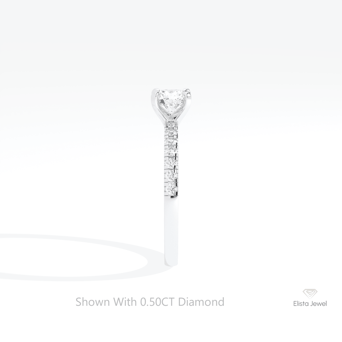Round Cut Accent Engagement Lab Grown Diamond Ring in 18K Yellow Gold - Perspective View