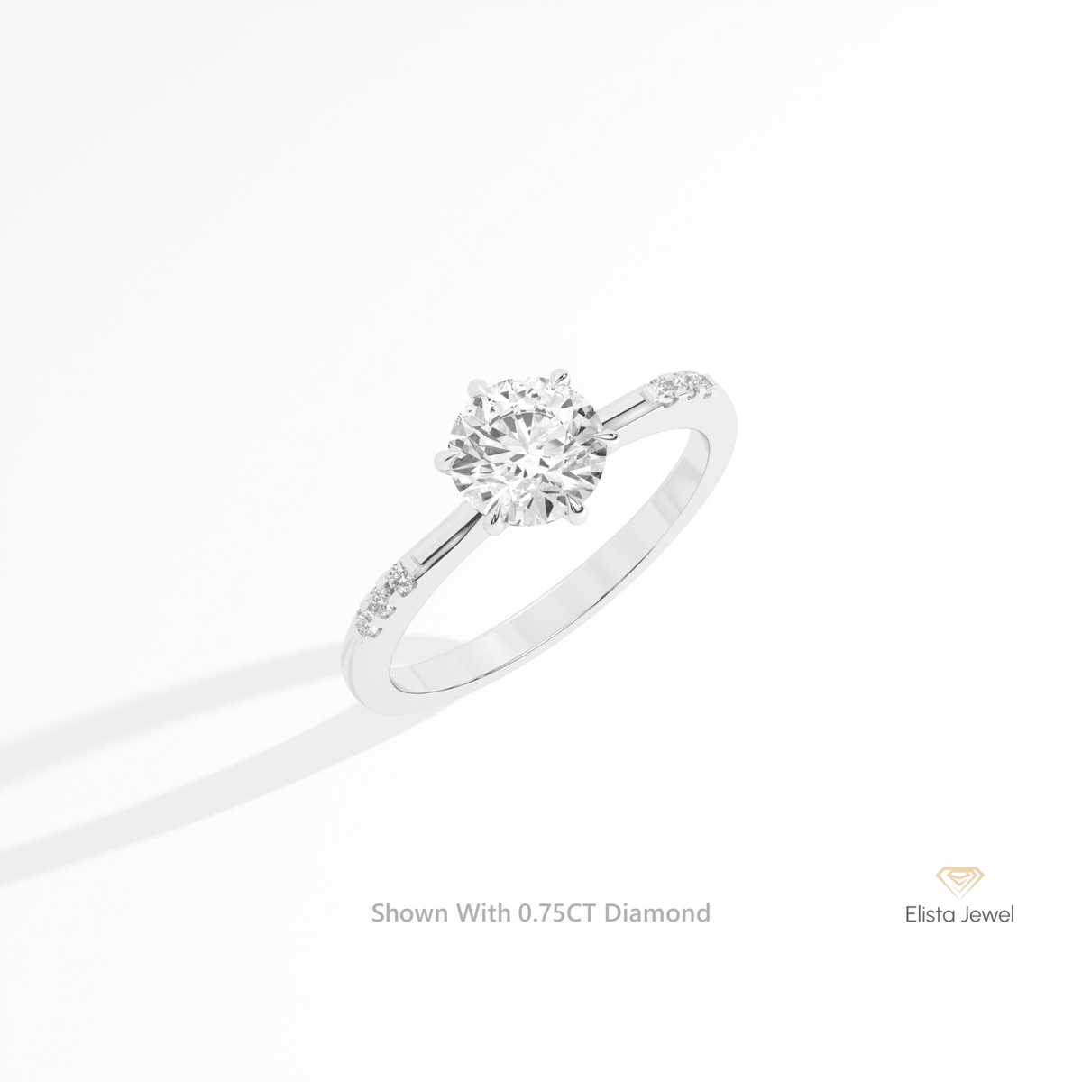 Round Cut Accent Engagement Lab Grown Diamond Ring in 14K Rose Gold - Profile View