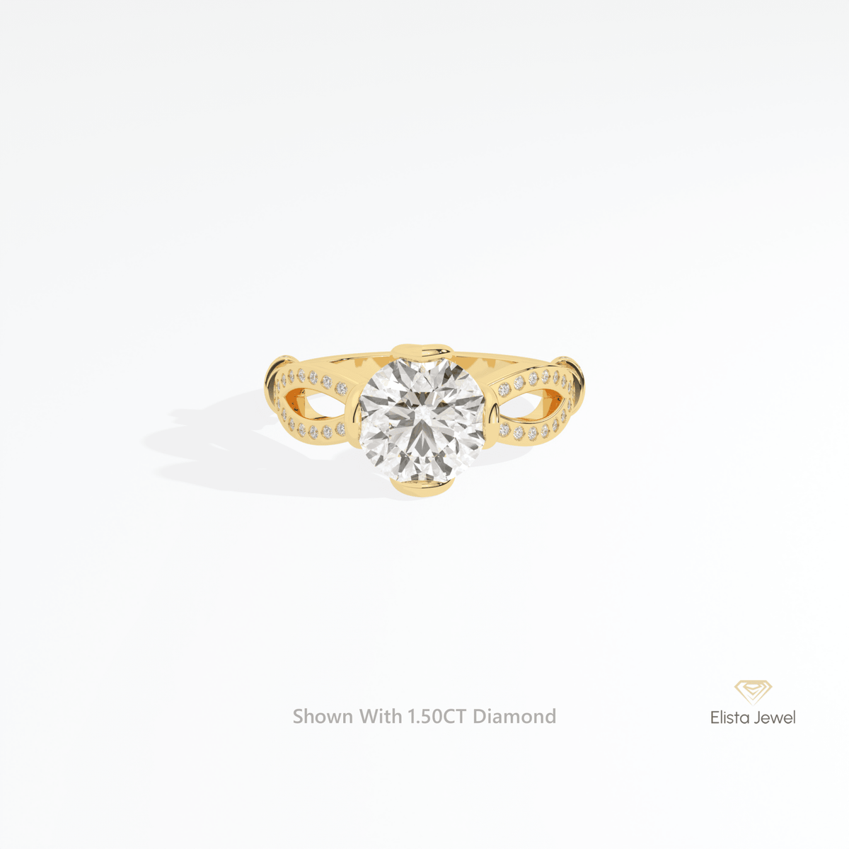 Round Cut Accent Wedding Lab Grown Diamond Ring in 18K Rose Gold - Ring on Hand View