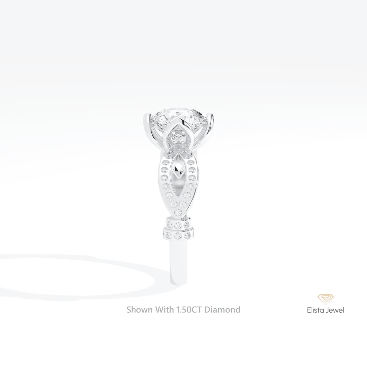 Round Cut Accent Wedding Lab Grown Diamond Ring in 18K Yellow Gold - Perspective View