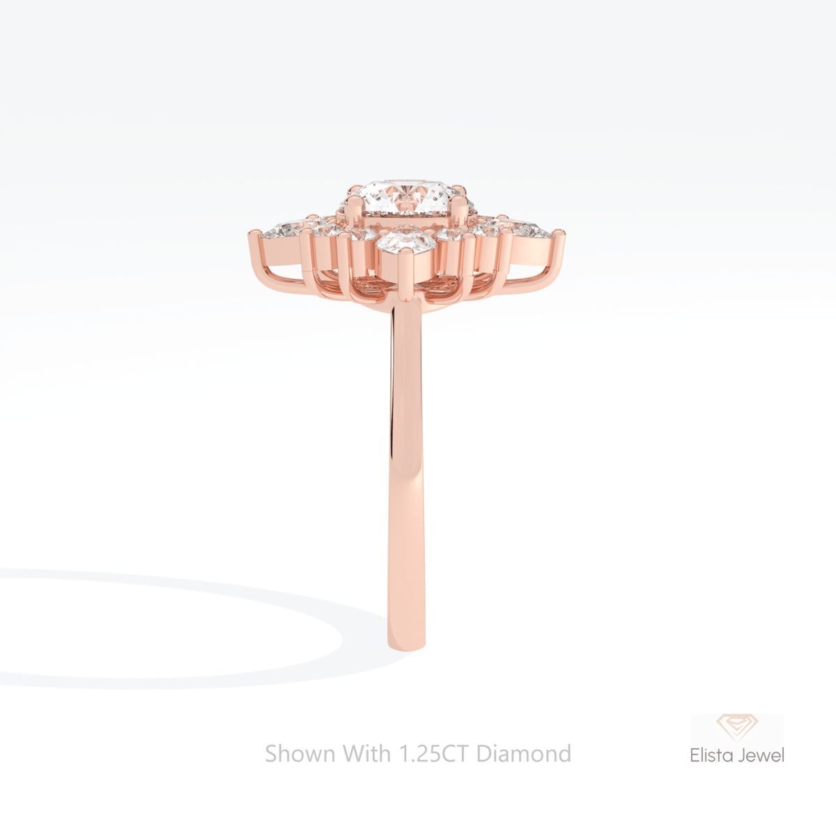 Round Cut Art Deco Engagement Lab Grown Diamond Ring in 14K White Gold - Top View