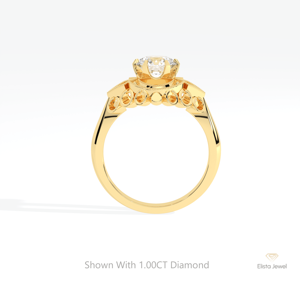 Round Cut Art Deco Engagement Lab Grown Diamond Ring in 18K White Gold - Close-up View