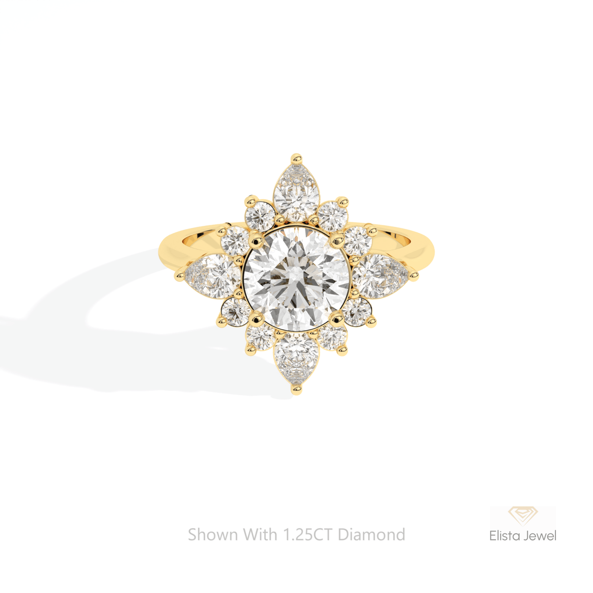 Round Cut Art Deco Engagement Lab Grown Diamond Ring in 18K Rose Gold - Ring on Hand View