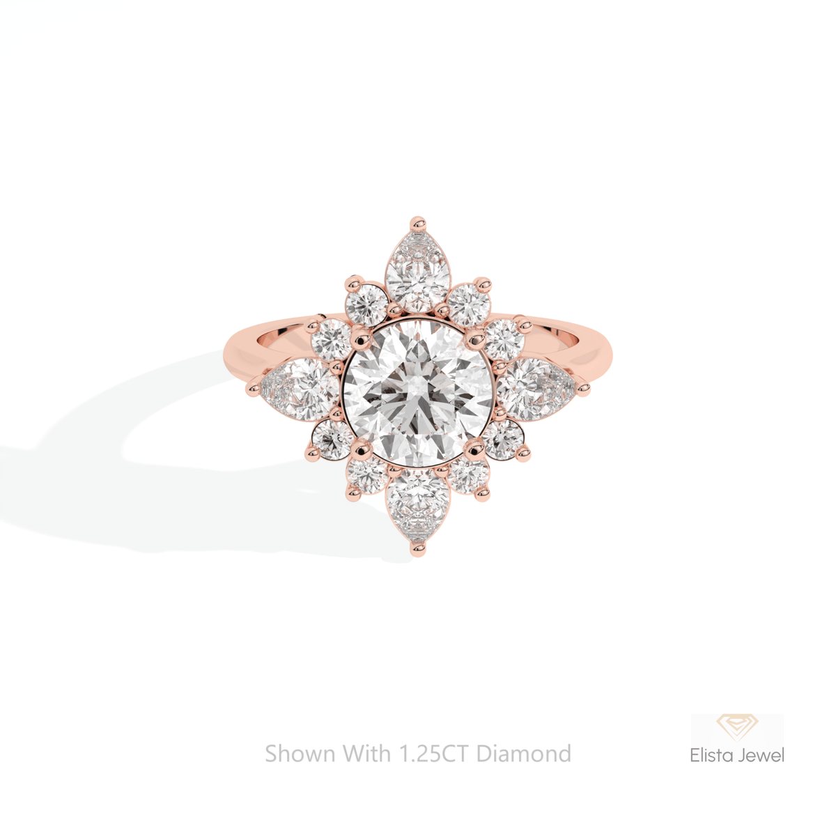 Round Cut Art Deco Engagement Lab Grown Diamond Ring in 10K White Gold - Front View