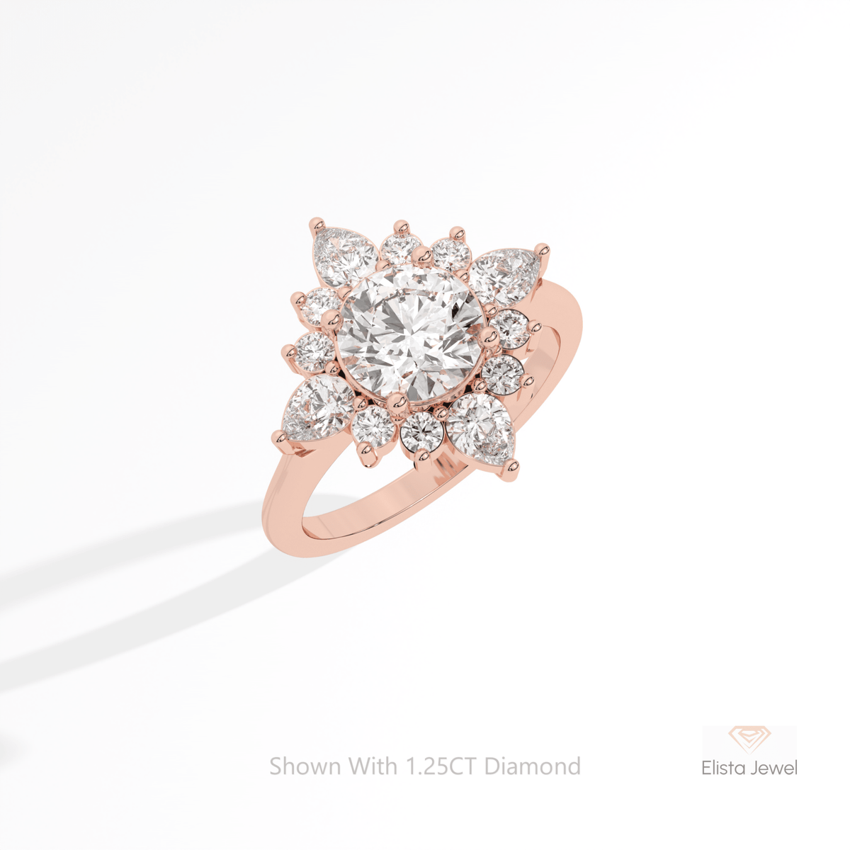 Round Cut Art Deco Engagement Lab Grown Diamond Ring in 10K Yellow Gold - Side View