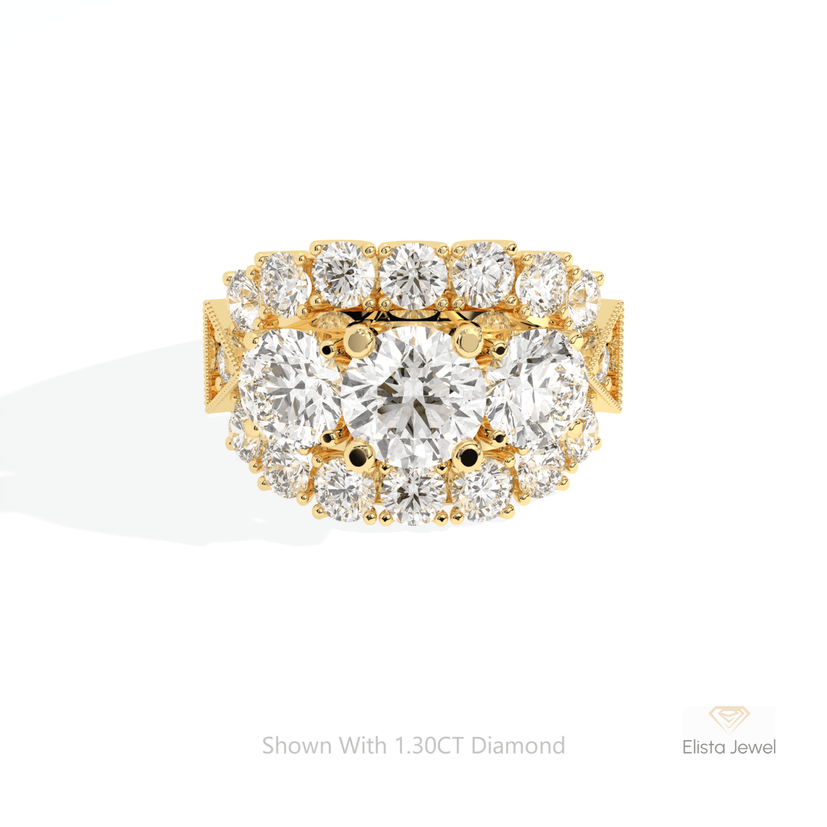 Round Cut Art Deco Wedding Lab Grown Diamond Ring in 10K White Gold - Front View