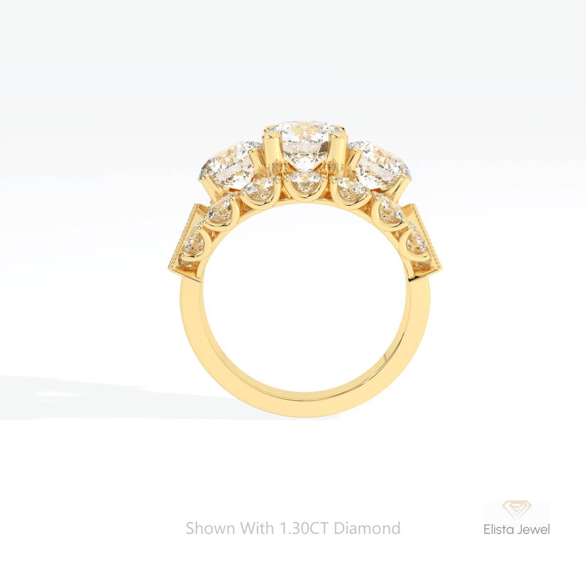 Round Cut Art Deco Wedding Lab Grown Diamond Ring in 10K Rose Gold - Angled View