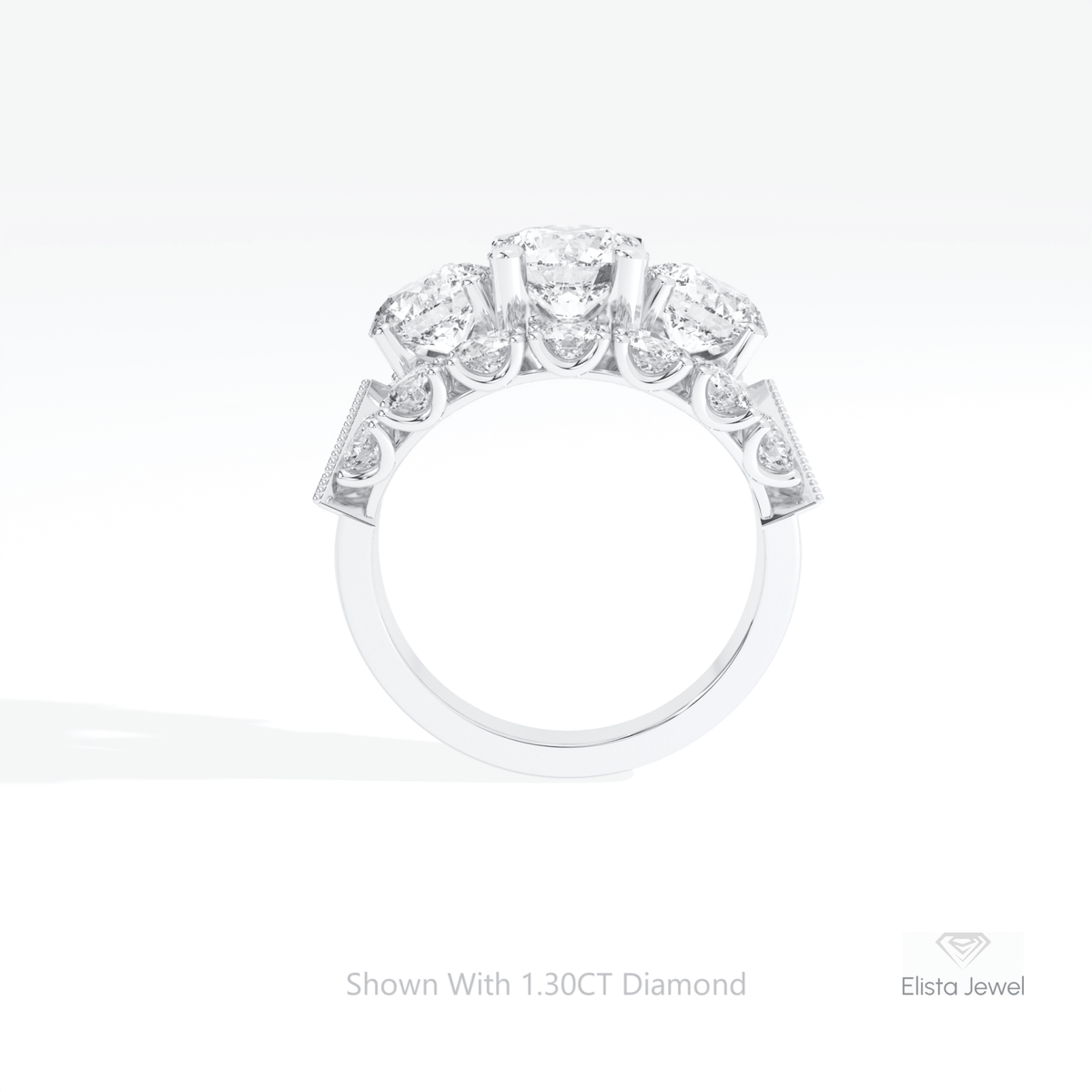 Round Cut Art Deco Wedding Lab Grown Diamond Ring in 18K White Gold - Close-up View