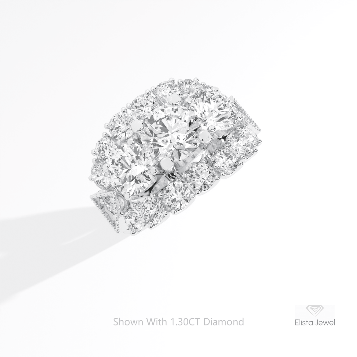 Round Cut Art Deco Wedding Lab Grown Diamond Ring in 14K Rose Gold - Profile View