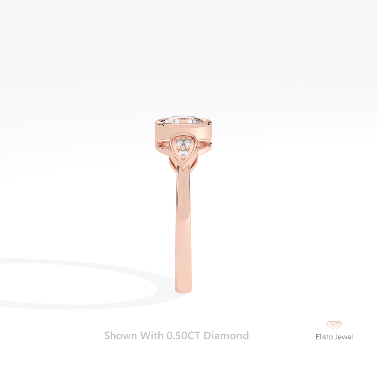 Round Cut Bezel Accent Engagement Lab Grown Diamond Ring in 14K White Gold - Top View