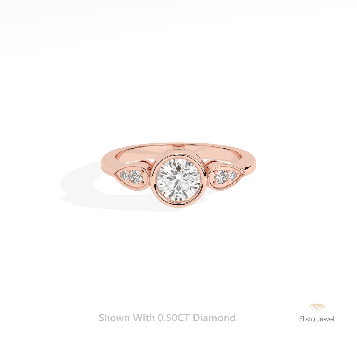 Round Cut Bezel Accent Engagement Lab Grown Diamond Ring in 10K White Gold - Front View