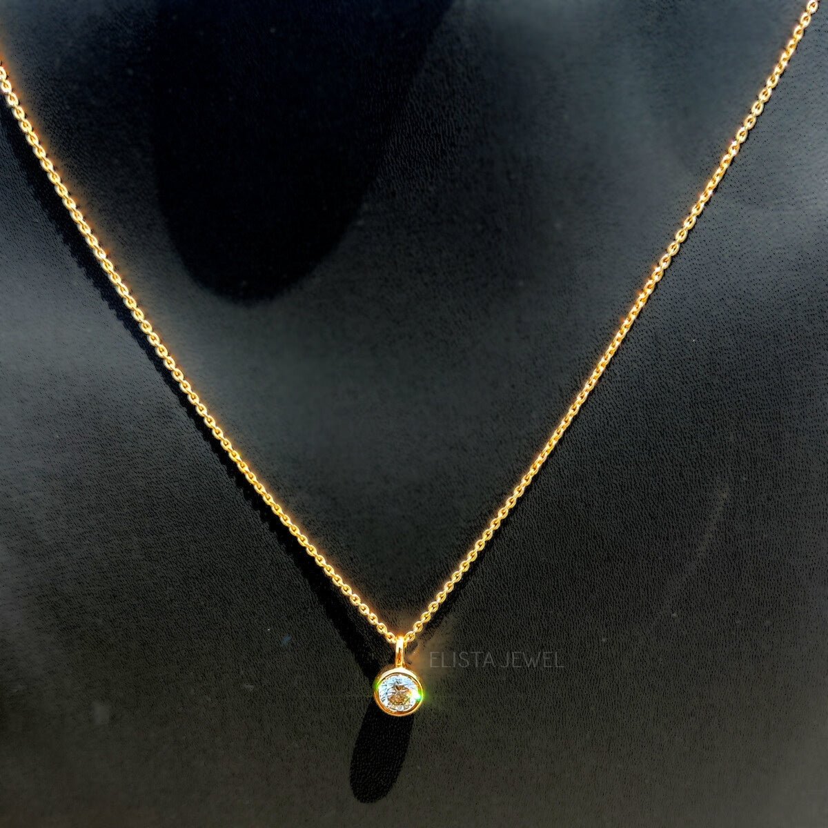 Round Cut Bezel Dainty Pendant in 10K - Top View