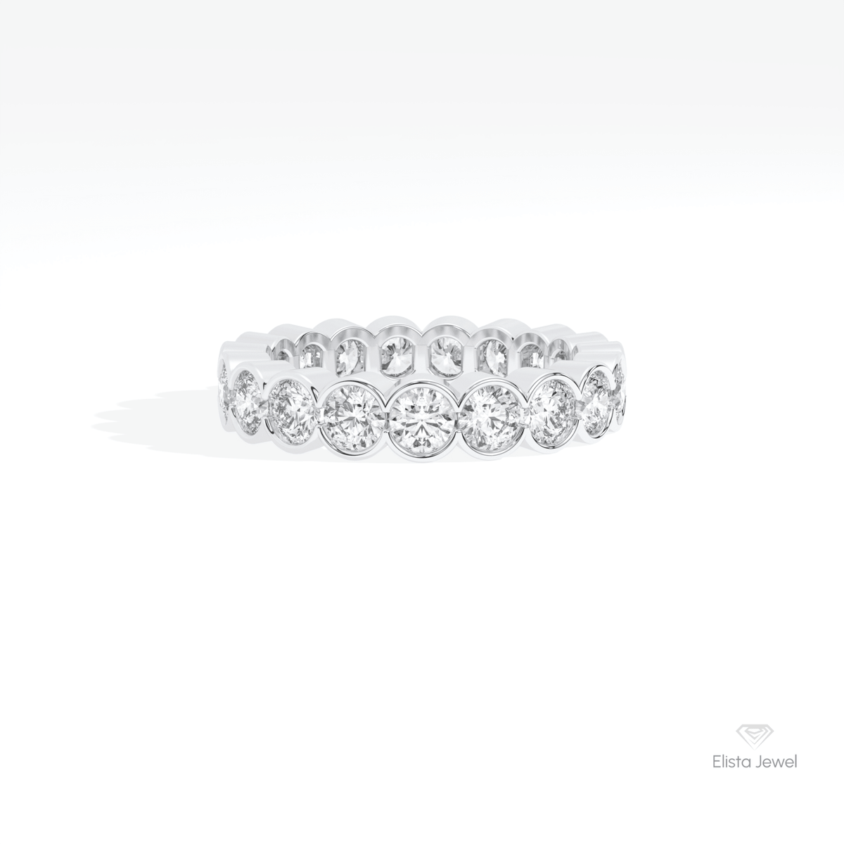 Round Cut Bezel Full Eternity Lab Grown Diamond Band in 14K Yellow Gold - Detail View