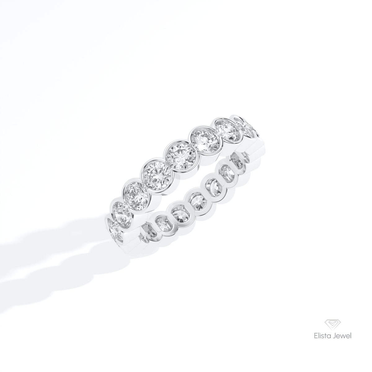 Round Cut Bezel Full Eternity Lab Grown Diamond Band in 14K Rose Gold - Profile View