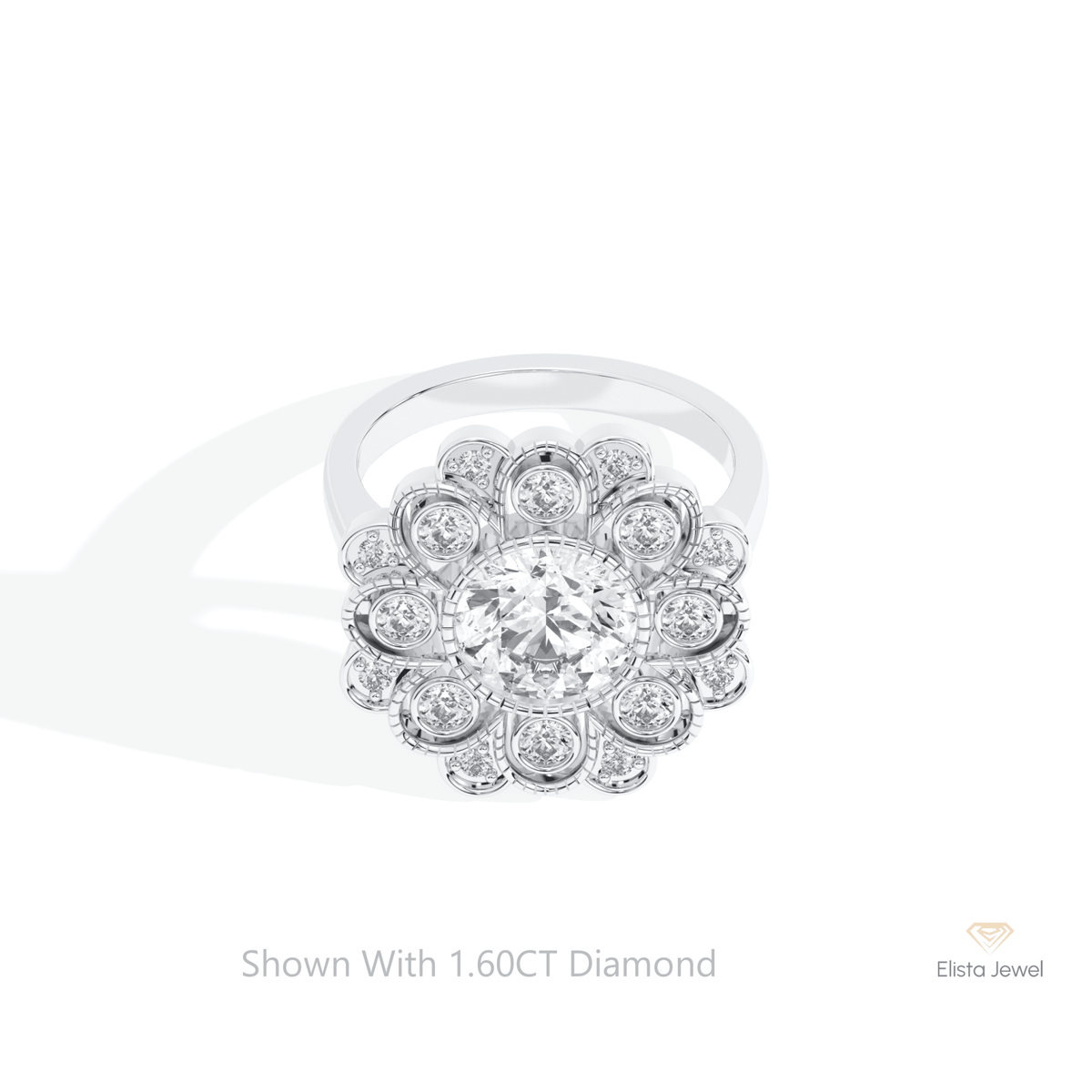 Round Cut Bezel Halo Lab Grown Diamond Ring in 18K Rose Gold - Ring on Hand View