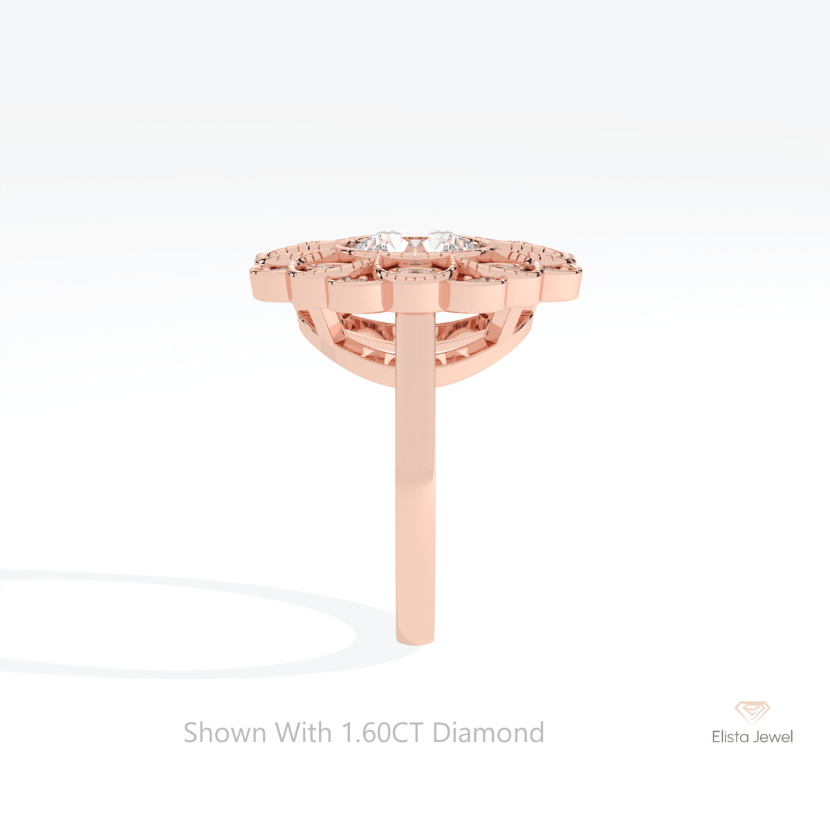 Round Cut Bezel Halo Lab Grown Diamond Ring in 18K Yellow Gold - Perspective View