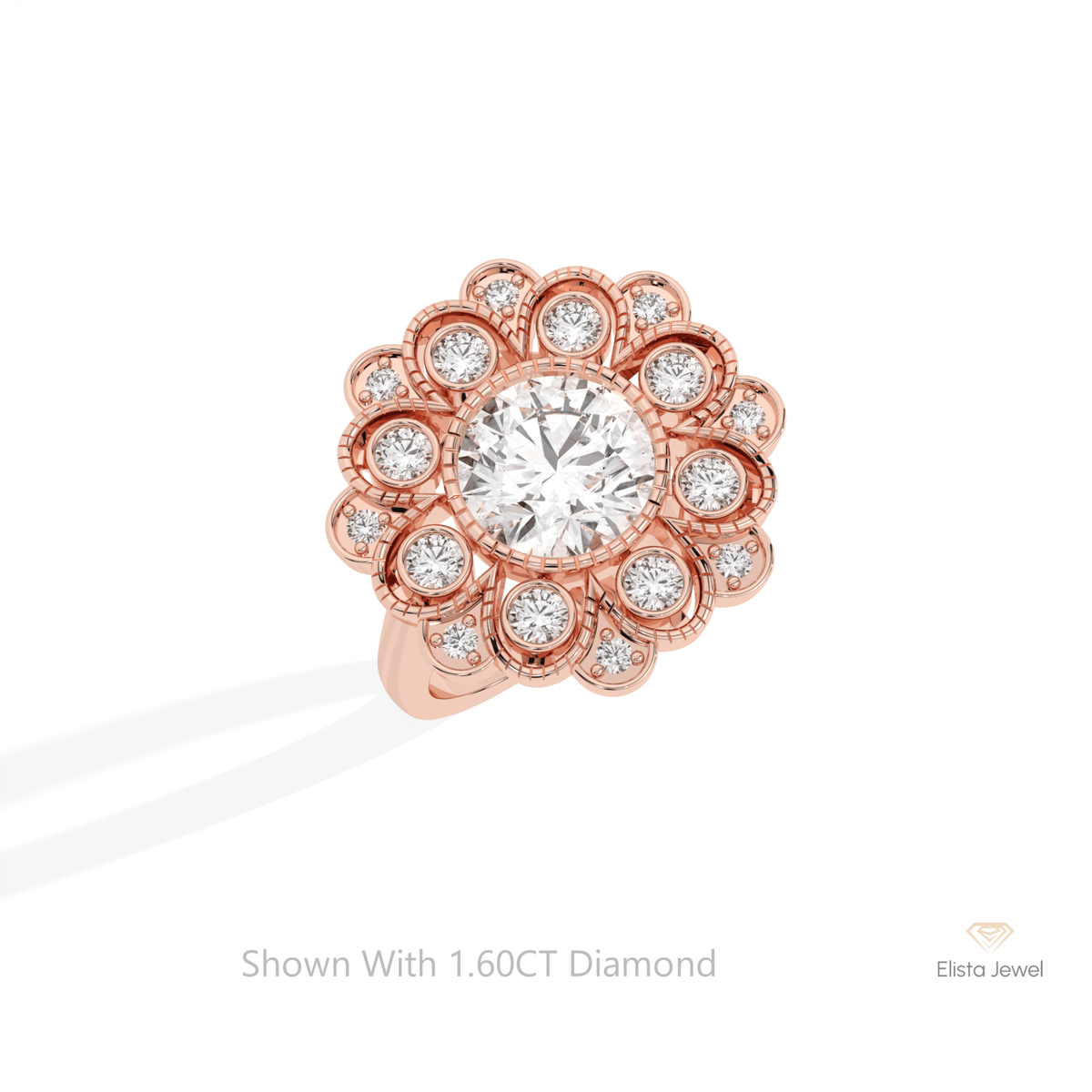 Round Cut Bezel Halo Lab Grown Diamond Ring in 14K Rose Gold - Profile View