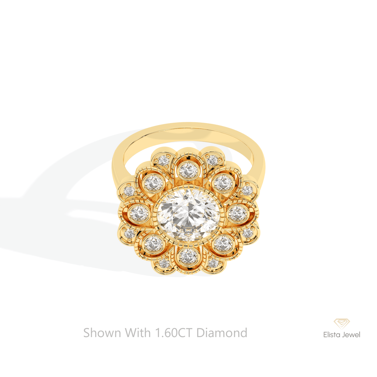 Round Cut Bezel Halo Lab Grown Diamond Ring in 10K White Gold - Front View