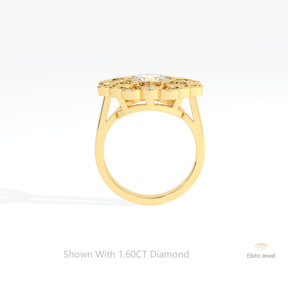 Round Cut Bezel Halo Lab Grown Diamond Ring in 10K Rose Gold - Angled View