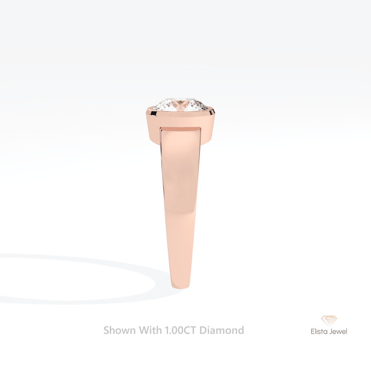 Round Cut Bezel Solitaire Engagement Lab Grown Diamond Ring in 18K Yellow Gold - Perspective View