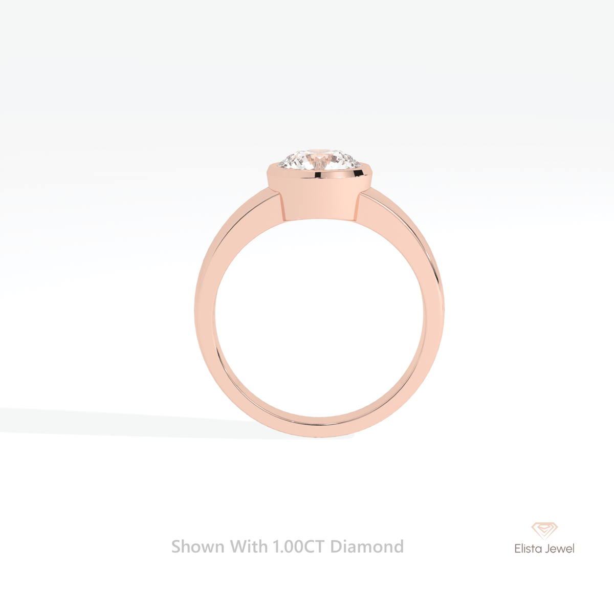 Round Cut Bezel Solitaire Engagement Lab Grown Diamond Ring in 18K White Gold - Close-up View