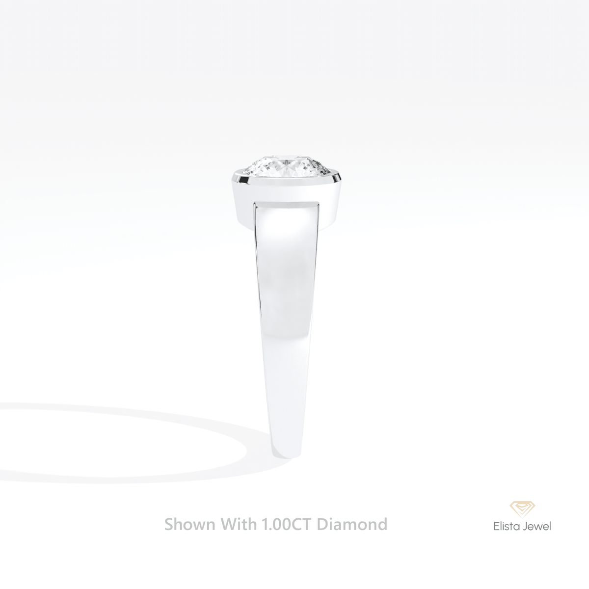 Round Cut Bezel Solitaire Engagement Lab Grown Diamond Ring in 14K White Gold - Top View