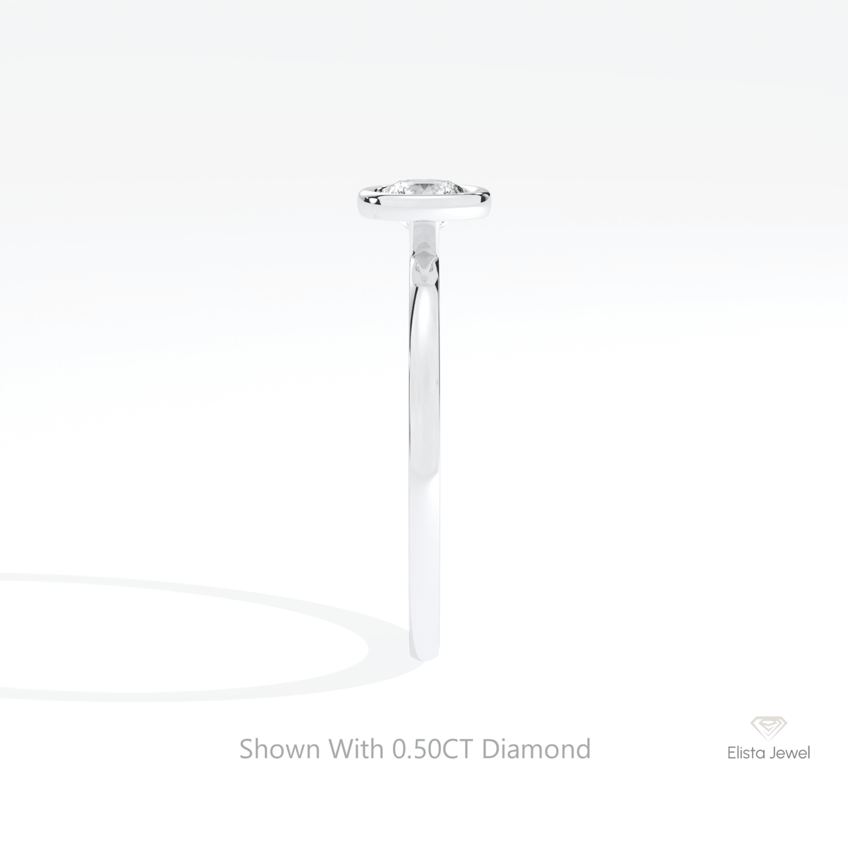 Round Cut Bezel Solitaire Lab Grown Diamond Ring in 18K Yellow Gold - Perspective View