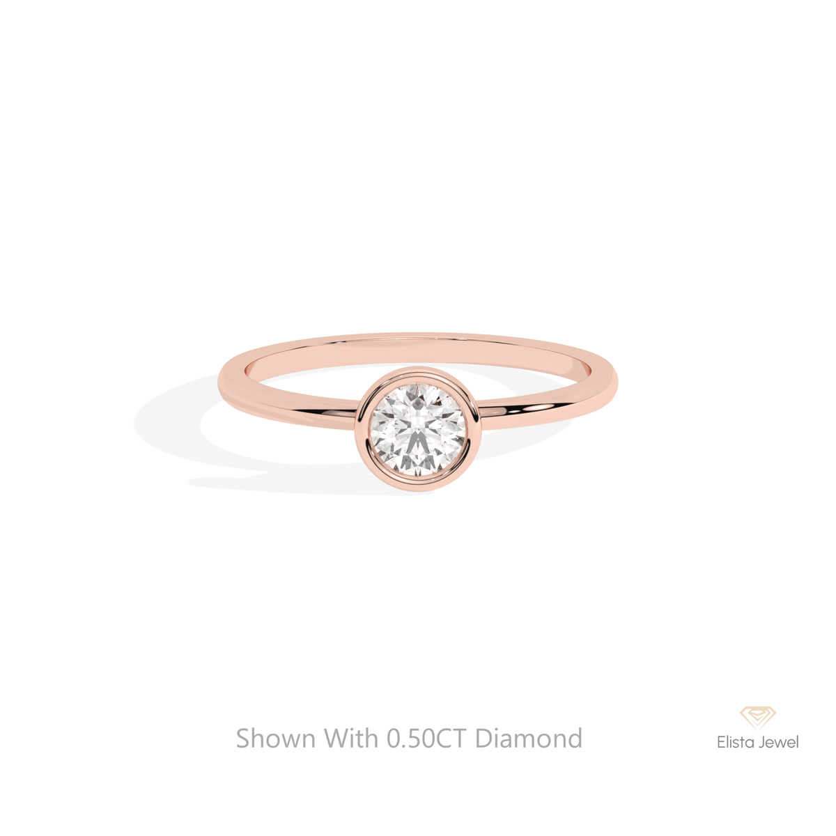 Round Cut Bezel Solitaire Lab Grown Diamond Ring in 10K White Gold - Front View