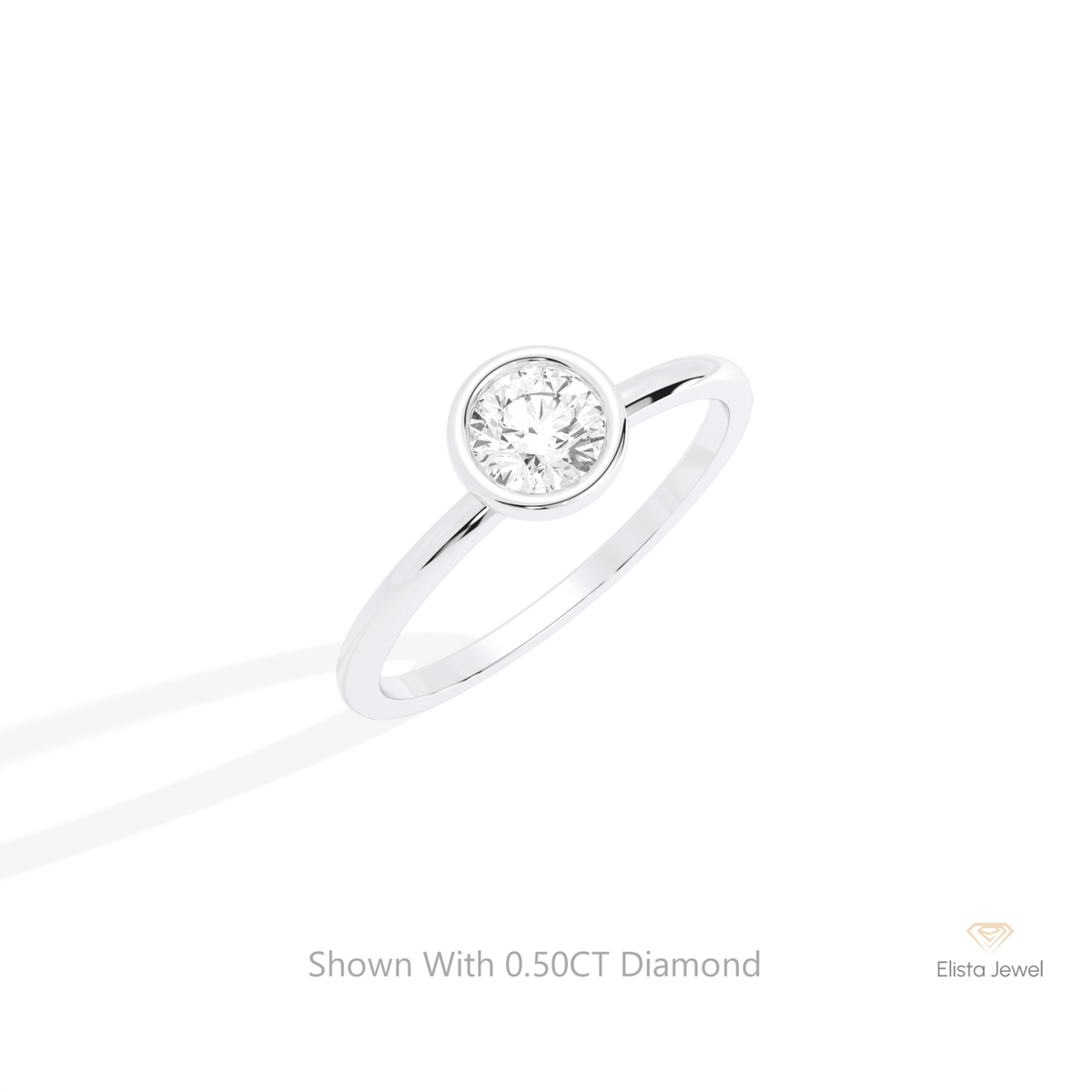 Round Cut Bezel Solitaire Lab Grown Diamond Ring in 14K Rose Gold - Profile View