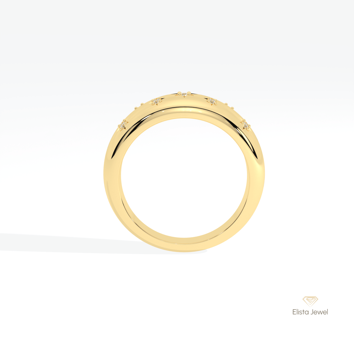 Round Cut Celestial Wedding Lab Grown Diamond Band in 10K Rose Gold - Angled View