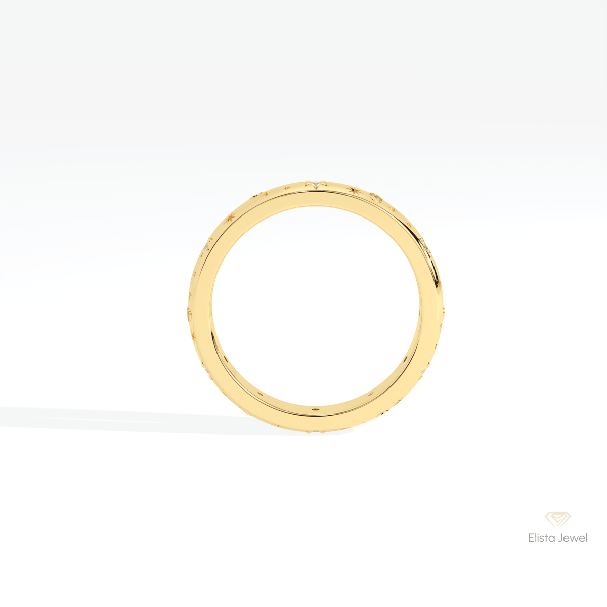 Round Cut Celestial Wedding Lab Grown Diamond Band in 10K Rose Gold - Angled View