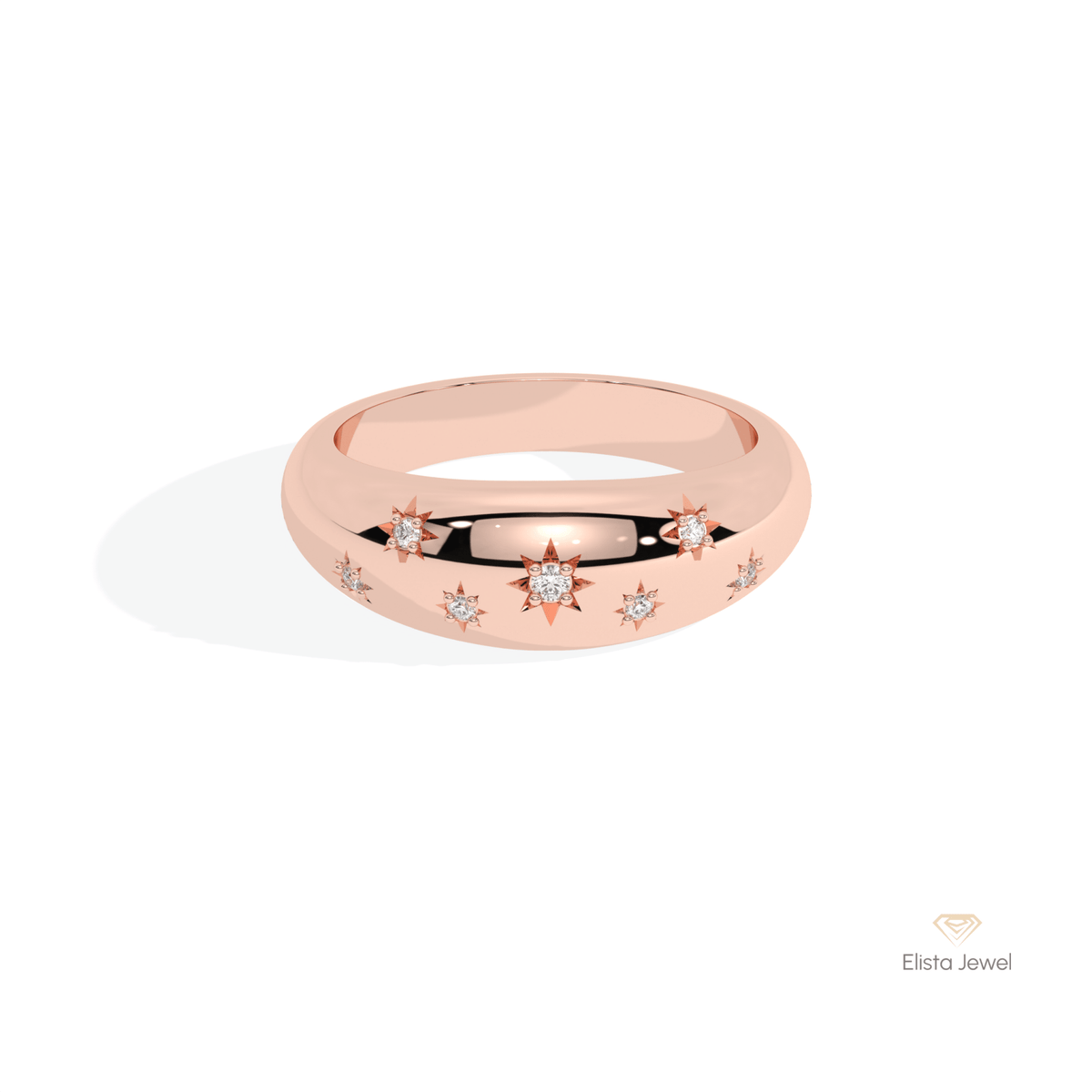 Round Cut Celestial Wedding Lab Grown Diamond Band in 18K Rose Gold - Ring on Hand View