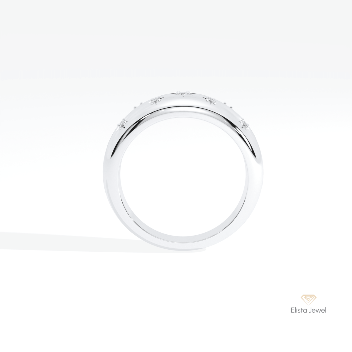 Round Cut Celestial Wedding Lab Grown Diamond Band in 18K White Gold - Close-up View