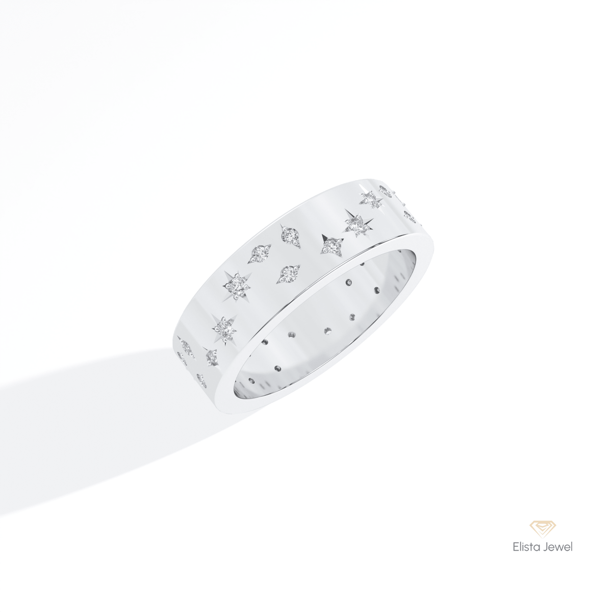 Round Cut Celestial Wedding Lab Grown Diamond Band in 14K Rose Gold - Profile View