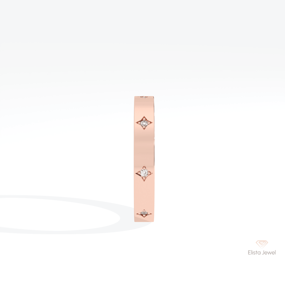 Round Cut Celestial Wedding Lab Grown Diamond Band in 14K White Gold - Top View