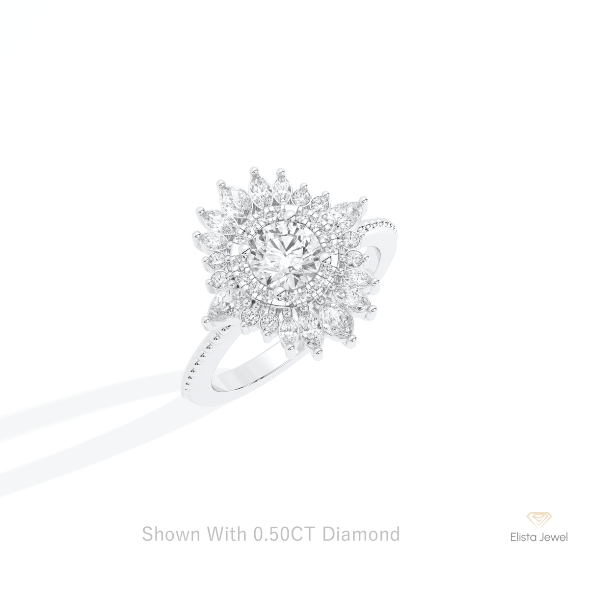 Round Cut Cluster Starburst Lab Grown Diamond Ring in 10K Yellow Gold - Side View