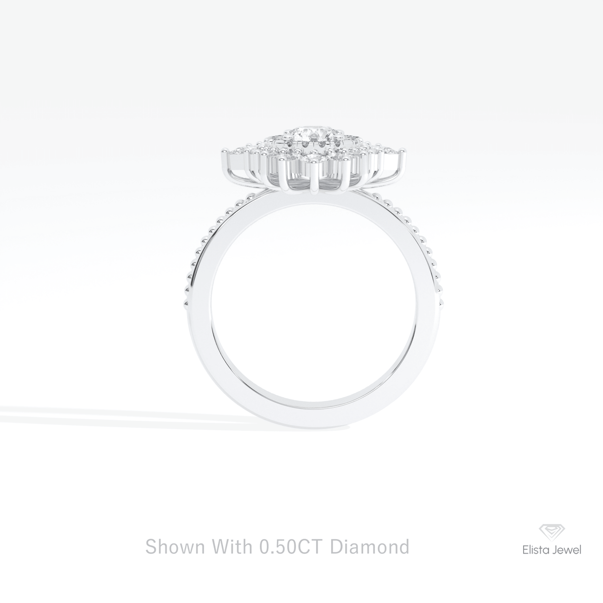Round Cut Cluster Starburst Lab Grown Diamond Ring in 10K Rose Gold - Angled View