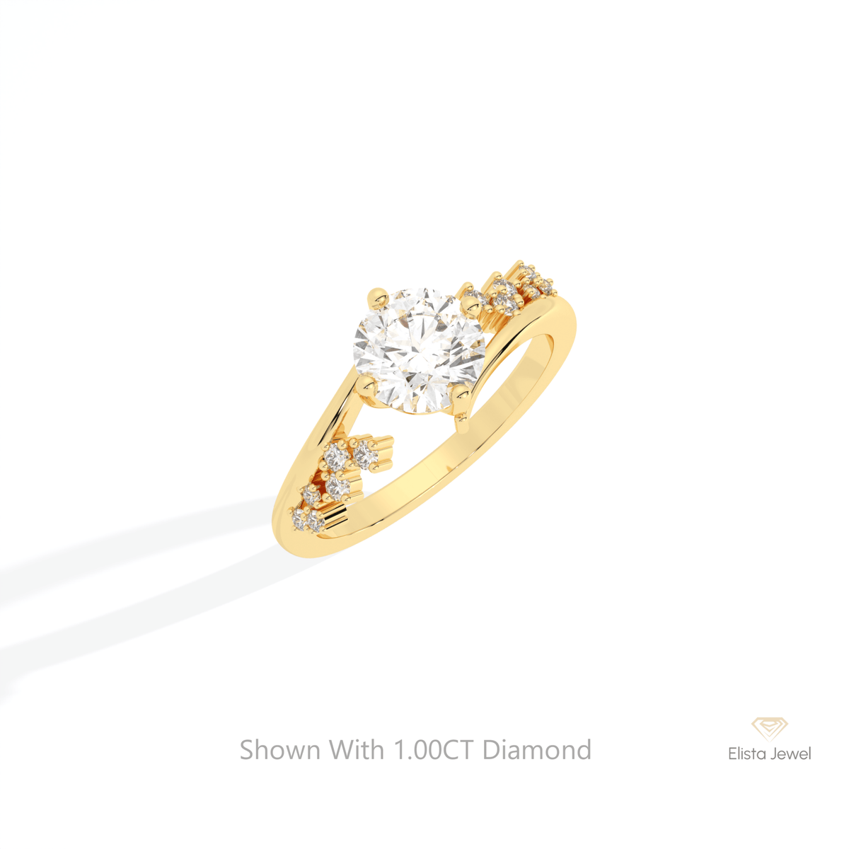 Round Cut Cluster Wedding Lab Grown Diamond Ring in 10K Yellow Gold - Side View