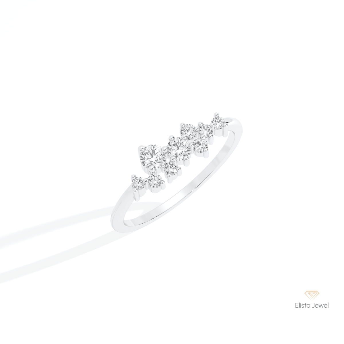 Round Cut Cluster Wedding Lab Grown Diamond Ring in 10K Yellow Gold - Side View