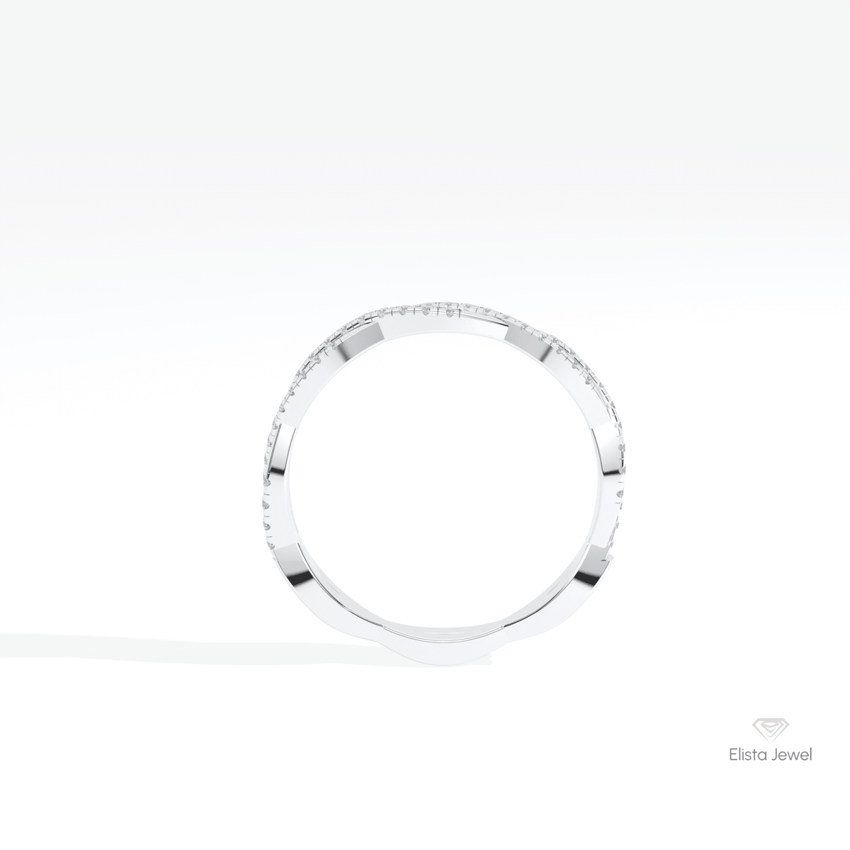 Round Cut Crossover Wedding Lab Grown Diamond Band in 10K Rose Gold - Angled View