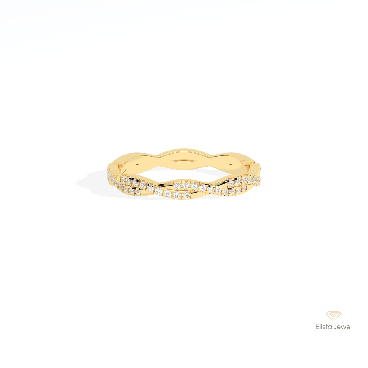 Round Cut Crossover Wedding Lab Grown Diamond Band in 14K Yellow Gold - Detail View