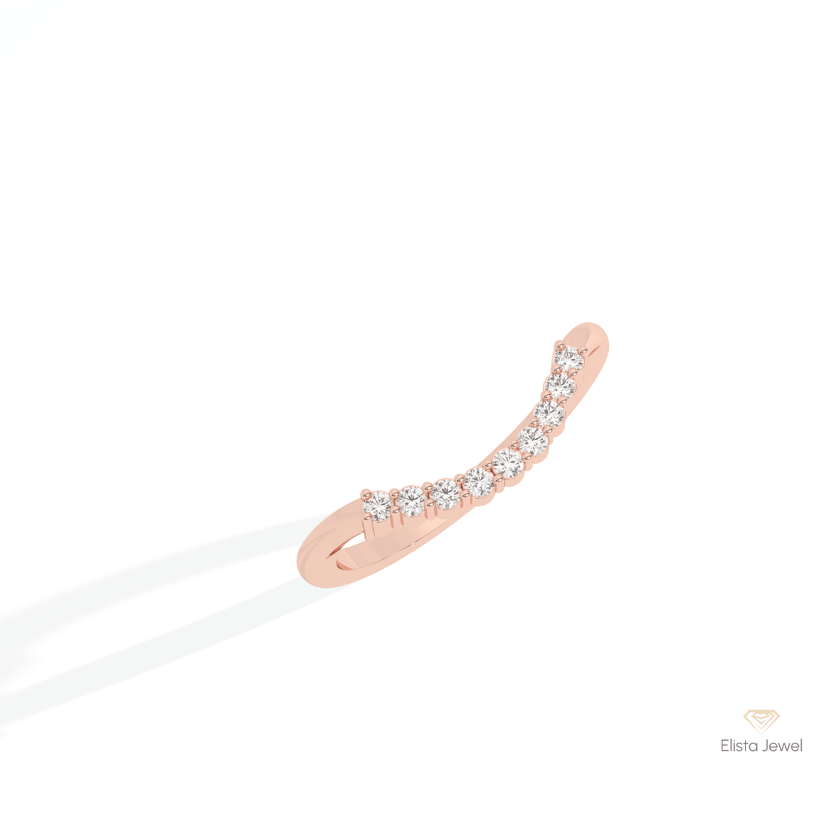 Round Cut Curve Lab Grown Diamond Band in 14K Rose Gold - Profile View