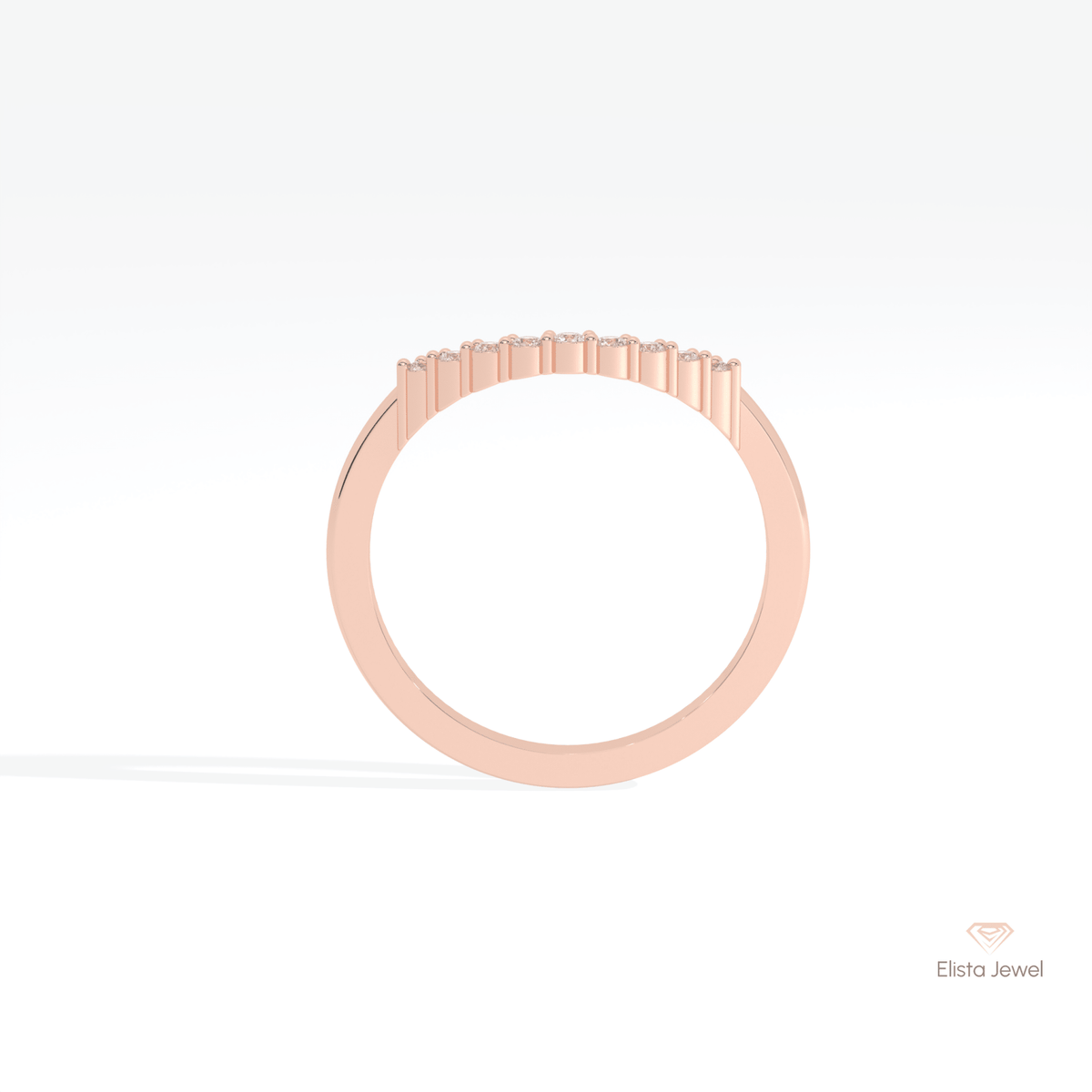 Round Cut Curve Lab Grown Diamond Band in 18K White Gold - Close-up View