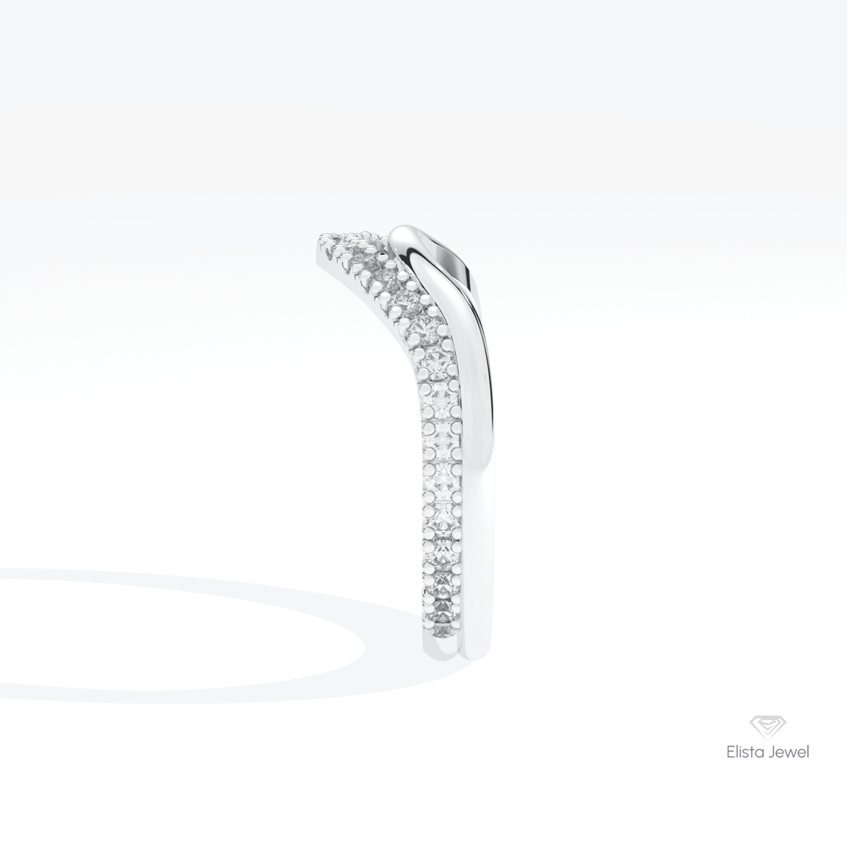 Round Cut Curve Wedding Lab Grown Diamond Band in 18K Yellow Gold - Perspective View