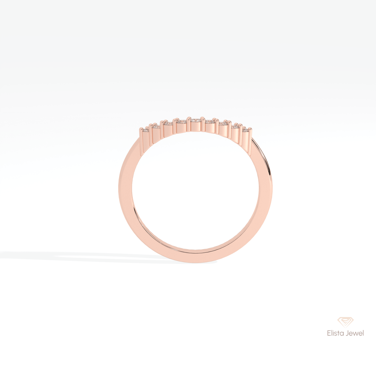 Round Cut Curve Wedding Lab Grown Diamond Band in 18K White Gold - Close-up View